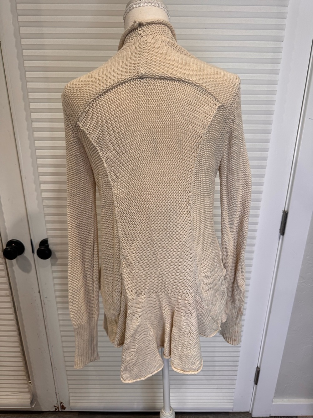 Free People Cream Waterfall Ruffle Open-Front Knit Cardigan 0981 - Picture 4 of 6
